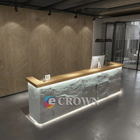 Reception Creative Stand Design Mall Curved Design Wooden Cabinet Mall Checkout showcase Table Wooden Counter Design OEM