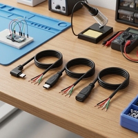 Kabel Data Pengisian Daya Tipe-C Female Sudut Kanan Single End 2 Core 2m untuk Ponsel Kamera Konduktor Tembaga Murni Selubung PVC