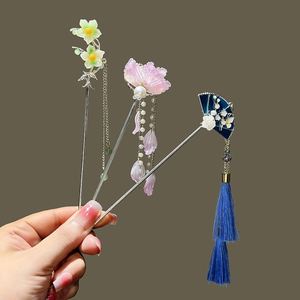 Horquilla de aleación para mujer con borla larga, estilo chino, adorno para el cabello con pétalos azules, perlas de hada, decoración para Cheongsam, joyería para moños. - Product Image 2
