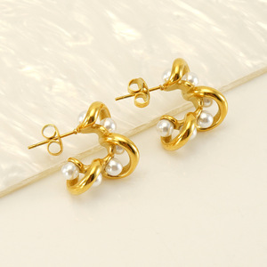 ZOGXIN Gold Plated Pearl Stud Earrings Geometric Design For Women Party Jewelry - Product Image 3