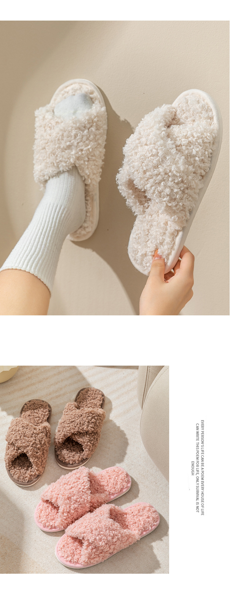 Woolly Cross Cotton Slippers Women Skin Plush House Shoes Slippers Wholesale