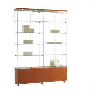 Vitrina Moderna de Vidrio de 160 cm de Ancho con Base de Madera de Cerezo, Puertas con Cerradura y Estantes Ajustables para Exhibición en Sala de Estar - Product Image 2