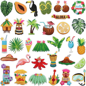 <span class=keywords><strong>Patch</strong></span> <span class=keywords><strong>brodé</strong></span> flamant rose à thème hawaïen fait à la main pour la décoration de sac à dos sur le thème du voyage - Product Image 1