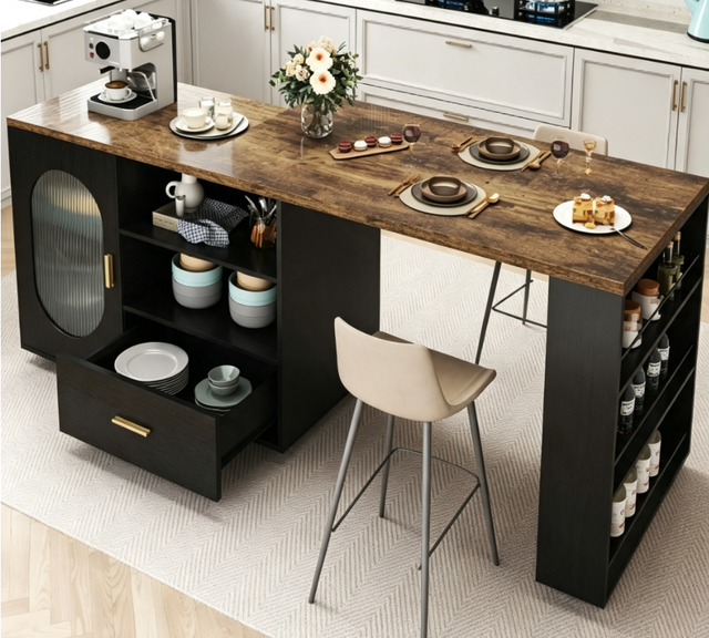Expandable Panel-Type Kitchen Island Table Dining Table Power Outlet Detachable Multifunctional Modern Dining Table