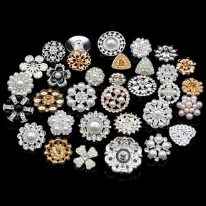 아연 합금 고급 원형 단추 꽃무늬 라인석 & 진주 DIY 의류 액세서리 수제 고급 - Product Image 4