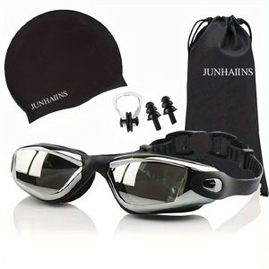 Swimming Goggles Black And Gray Polycarbonate Lens Silicone Adult Universal High Definition Anti Fog For Swimming - Product Image 3