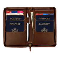 Bolsa de Viaje Multifuncional Vintage Personalizada de Cuero Genuino, Funda para Pasaporte Familiar con Cremallera, Incluye Certificado y Pasaporte