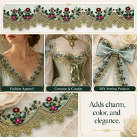 Ruban en dentelle maille or champagne de 6,5 cm de large avec broderie florale Seafoam pour robes, costumes, travaux manuels de couture et accessoires de décoration