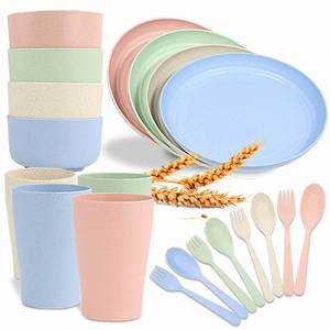 Juego de Vajilla de 28 Piezas en Oferta, Recipientes para Alimentos para Niños, Juego de Vajilla de Paja de Trigo - Product Image 1