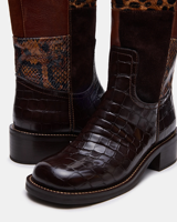 Nouvelles Bottes de Cowboy pour Femmes 2026 en Matériaux Mixtes, Imprimé Léopard, Texture Crocodile, Bottes Hautes au Genou