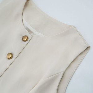 <span class=keywords><strong>Chaleco</strong></span> de Tela Elegante para <span class=keywords><strong>Mujer</strong></span>, Estilo Europeo y Americano, Verano 2026, Cuello Redondo, Sin Mangas, con Botones Dorados - Product Image 5