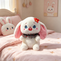 Peluche Lapin Mignon à Oreilles Tombantes avec Fleur Rouge et Col en Dentelle à Pois – Vente en Gros Fabricant – Peluche Douce Animal Lapin Rembourré