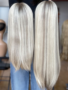 Sans colle HD cheveux européens platine blond cendré juif casher cheveux humains avant de lacet perruques 20 pouces vierge non traitée - Product Image 5