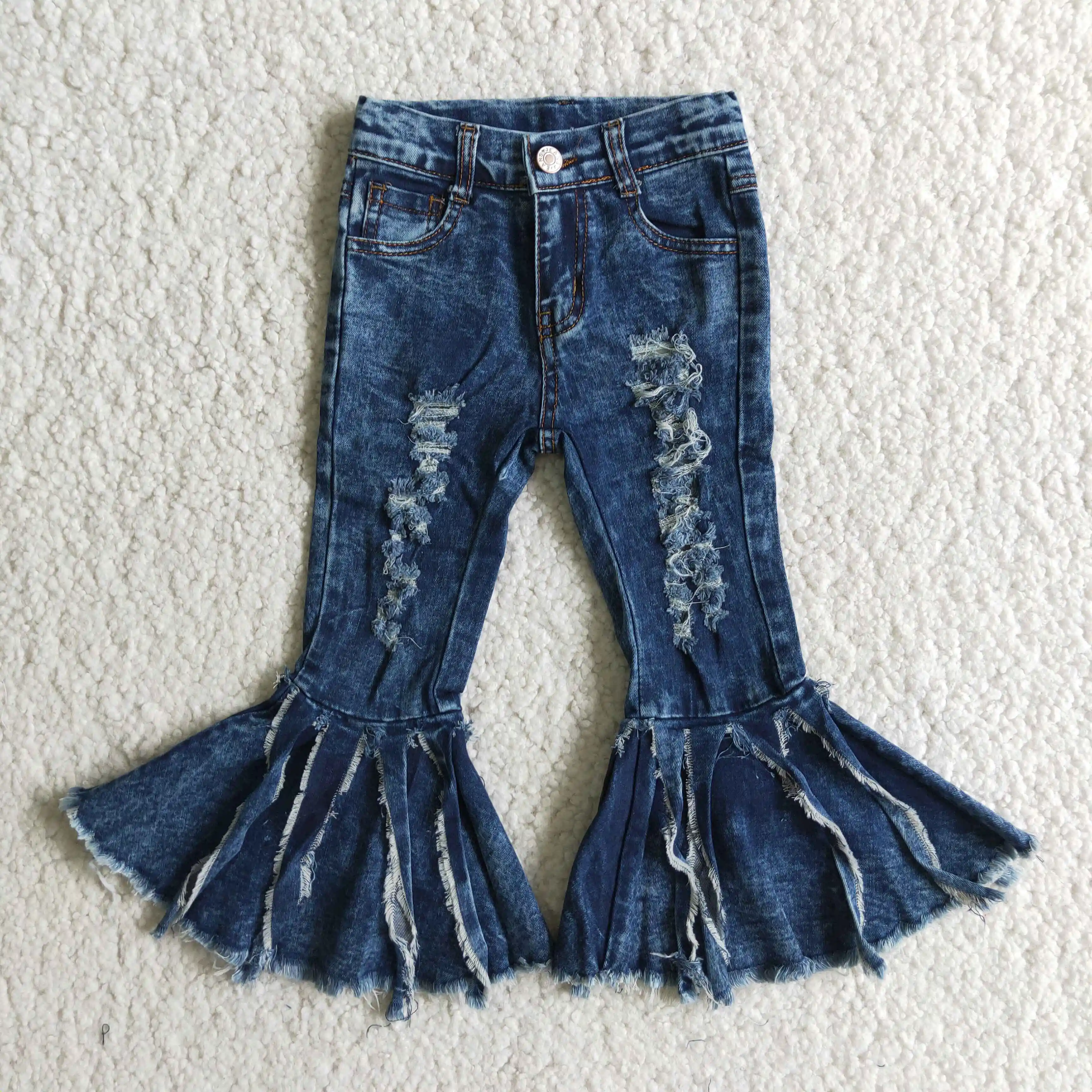 Fashion Kids Baby Girl Flared Jeans High-waist Blue Bell-bottom Denim Pants Spring Autumn Children Girl Tassels Flare Pants