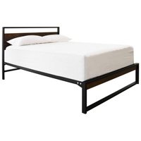 Lit en métal au design moderne, taille Queen, avec tête de lit en plaque métallique, cadre de lit en fer, en vente