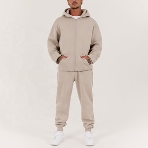 Großhandel Relaxed Fit Herren Trainings anzug Fleece Reiß verschluss Kapuzen pullover und Jogger hose Set - Product Image 5