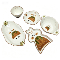 Bol à riz en céramique peint à la main avec un lapin de dessin animé, 4,5 pouces, vaisselle écologique sans BPA, réutilisable