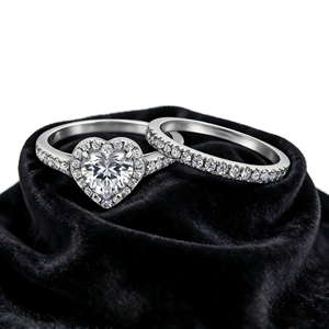 Romantic Heart Shaped Halo Wedding <b>Ring</b> <b>Set</b> Handmade 925 <b>Silver</b> Cubic Zirconia Engagement <b>Ring</b> Rhodium for Parties CMA Certified - Product Image 1