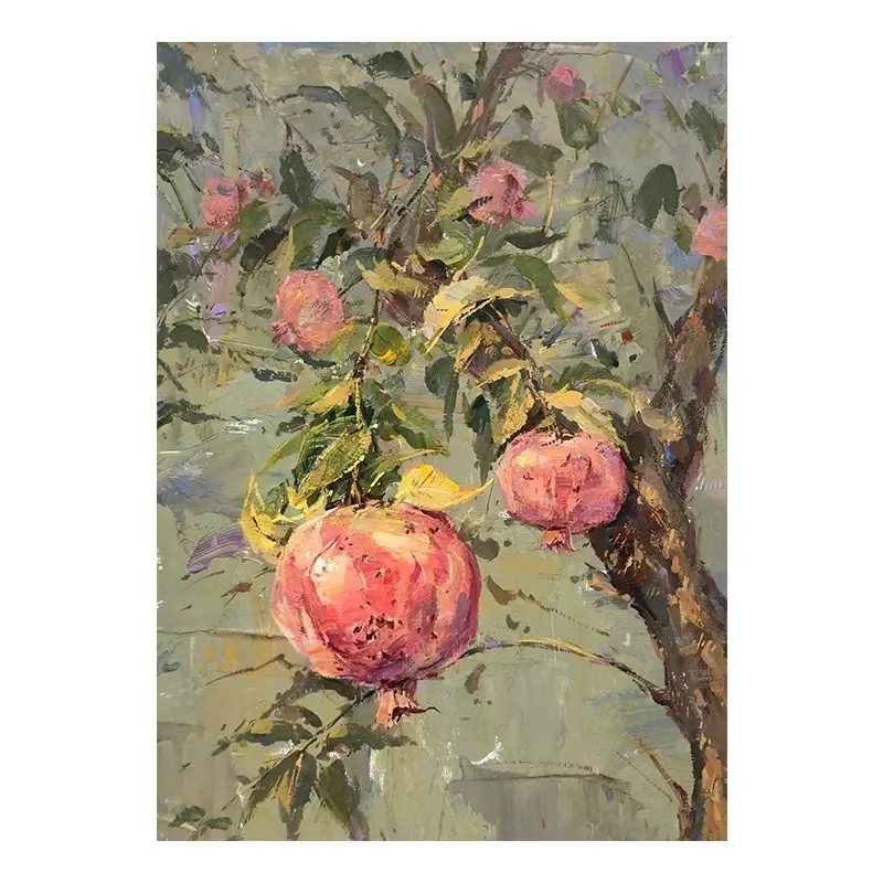 Hand-painted Oil Painting on Canvas Pomegranate Tree Fruitful Meaning Thick Texture Wall Decoration