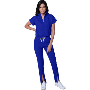 Women's Scrub Set Short Sleeve Solid Color Split <b>Pants</b> Quick Dry <b>Work</b> Uniform For Nurses Doctors Spa Beauty Staff - Product Image 2