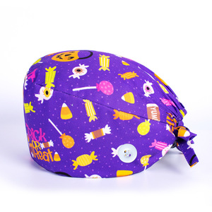 Chapeau chirurgical imprimé série Halloween, chapeau de médecin et d'infirmière, coton, plus boucle, chapeau à nouer pour soins intensifs, unisexe - Product Image 1