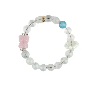 Wholesale natural crystal White Ghost rose quartz cartoon bear bracelet original classic fashion bracelet