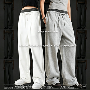 Celana Sweatpants <span class=keywords><strong>Streetwear</strong></span> Bahan Terry Motif Calf-Tripe, Celana Panjang <span class=keywords><strong>Plaid</strong></span> Dekonstruksi Berlapis Pinggang Ganda, Model Longgar Kaki Lurus - Product Image 2
