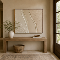 Art mural sur toile texturé 3D Wabi Sabi de luxe, abstrait, fait main, sur mesure, avec cadre en bois, couleurs neutres, pour hôtel/villa, salon