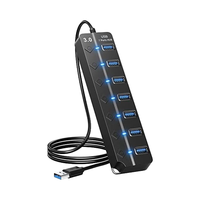 Hub USB 3.0 à 7 ports avec lumières LED, interrupteurs individuels marche/arrêt, câble de 1,2 m, compatible Surface Pro, clé USB, mobile, en stock