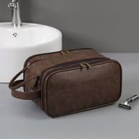 Sac de toilette de voyage en cuir PU pour homme, grande capacité, multi-compartiments, trousse de rasage, sac de rangement portable pour cosmétiques et articles de toilette