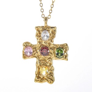 Colgante de cruz martillado de acero inoxidable vintage para collar, para mujeres y hombres, con cristales coloridos, amuleto religioso, regalos de joyería, 1 unidad - Product Image 5