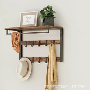 Retro Wall Mounted <b>Coat</b> Rack Solid <b>Wood</b> 25.6 In X 11.8 In With <b>Hooks</b> For Entryway Storage - Product Image 5