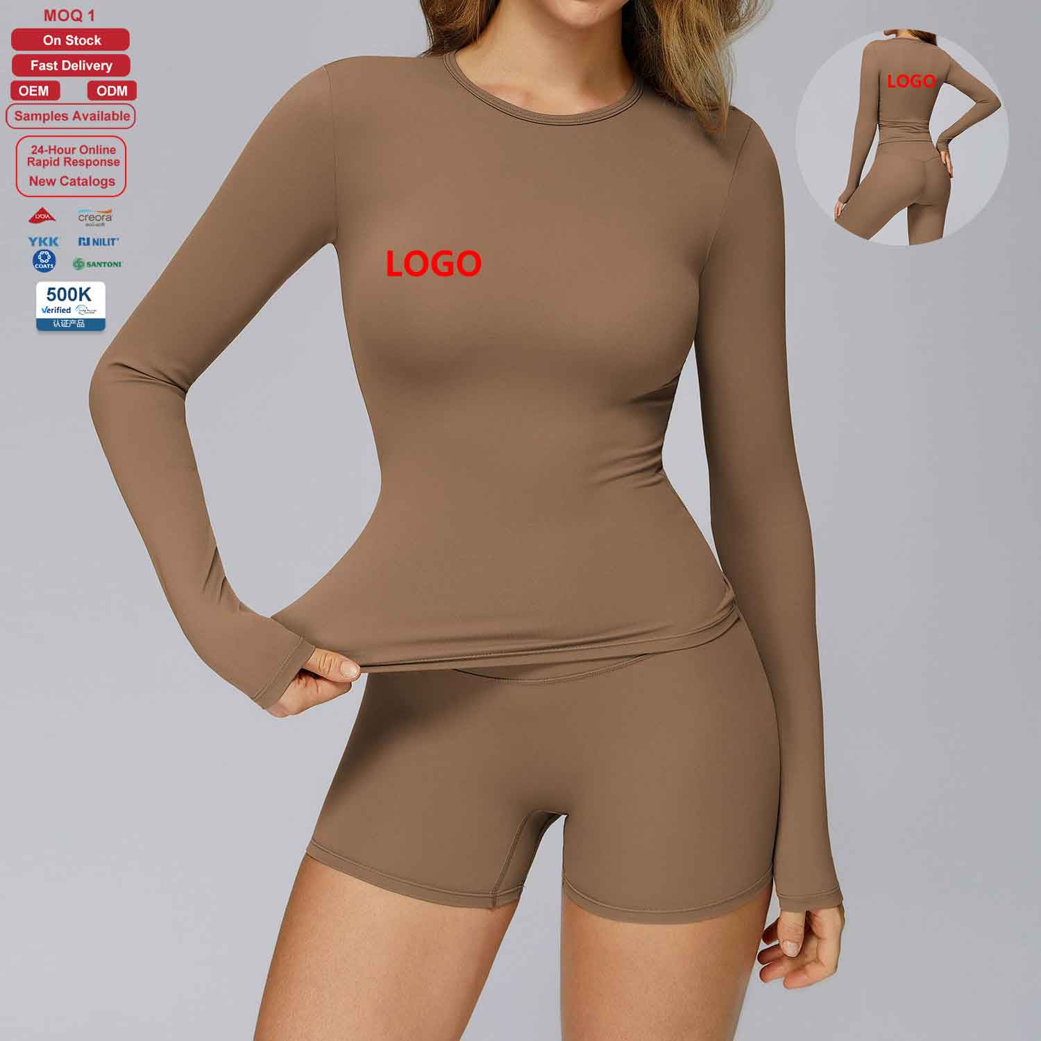Brushed High Strength Round Neck Fashion Yoga Top OEM Custom Factory Low MOQ Sportswear Wholesale Gym Shirt Long Sleeve Women