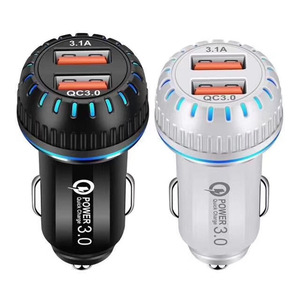 Chargeur de <span class=keywords><strong>voiture</strong></span> <span class=keywords><strong>lumineux</strong></span> à double port, chargeur de <span class=keywords><strong>voiture</strong></span> en alliage à charge rapide, 2 USB PD 12W, double port QC 3.0, chargeur USB de <span class=keywords><strong>voiture</strong></span> rapide à LED - Product Image 1