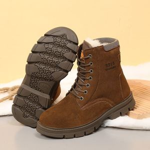 Bottes d'hiver pour hommes, marron foncé, doublées de fourrure, à talon moyen, pour le froid, pour le nord-est de Chine - Product Image 4