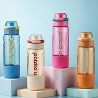 Botella de Agua Deportiva con Logotipo Personalizado, Gran Capacidad de 560 ml/660 ml, Transparente, de PC, con Doble Pajita, Tapa de Apertura Rápida