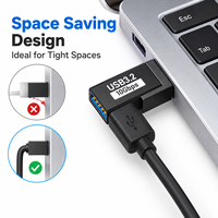 Adaptateur USB 3.2 Gen 2 10 Gbps à angle droit USB A mâle vers femelle, connecteur en forme de L pour ordinateur portable, PC, clé USB