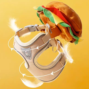 Großräumiger, modischer, gepolsterter Polyester-Haustier-Rucksack im Burger-Design mit Brustgurt und Leine für Spaziergänge - Product Image 6