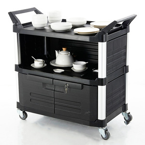 Hotel Service Cart Plastic 104x51x95cm 4 Swivel Caster Multipurpose Trolley For Hotel Cleaning Food Transport - Product Image 4