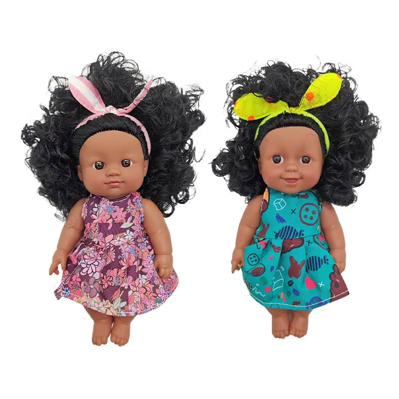 Индивидуальная OEM 7-дюймовая дешевая детская Кукла виниловая черная кукла Съемная Кукла с одеждой