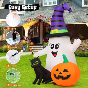 <span class=keywords><strong>Hoy</strong></span> Venta 5 FT Ghost Blow up Ghost con sombrero <span class=keywords><strong>de</strong></span> mago Calabaza Gato negro Luces LED Halloween Decoraciones al aire libre - Product Image 5
