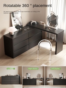 Modern Dressing <strong>Table</strong> <strong>Makeup</strong> Desk Integrated Bucket Cabinet <strong>Black</strong> Finish Lighted Mirror Stainless Steel Wall Mounted for Hotel - Product Image 2