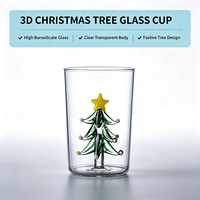 Verre à jus créatif en forme d'arbre de Noël tridimensionnel, simple paroi, en verre borosilicate transparent de haute qualité pour la maison