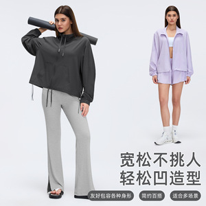 Chaqueta con cordón y cuello alto para mujer, corte holgado, transpirable, de secado rápido, para correr y hacer ejercicio, D26005 - Product Image 5