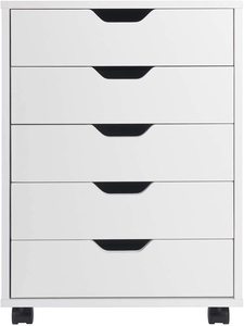 White <strong>Drawer</strong> Unit <strong>on</strong> Casters 5 <strong>Drawer</strong> Storage Office <strong>Drawer</strong> Chest Cabinet with <strong>Wheels</strong> - Product Image 6