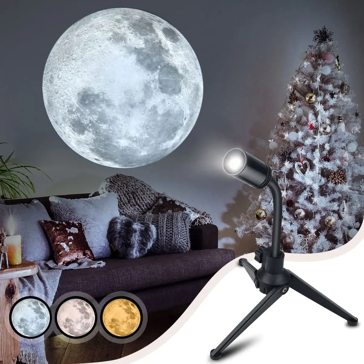 360 Rotatable Moon Projector Night Light USB Charging Moon Lamp for Brightness Adjustable Earth Atmosphere Projector for Kids