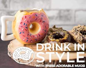 Taza de rosquilla de cerámica Rosa esmaltada, vaso para café - Product Image 3