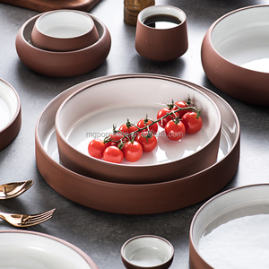 أطباق تقديم مستديرة من السيراميك للسلطة والمعكرونة، تصميم عصري للمطاعم والفنادق، مصنوعة من الطين الأبيض، 2 في 1 - Product Image 3