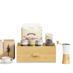 Wooden Storage <b>Box</b> With Drawer Desktop Organizer For <b>Tea</b> Sugar Bags Solid Wood Rectangle Shape Tidy Miscellaneous Items - Product Image 5