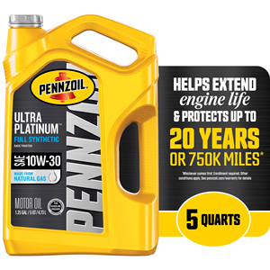 Pennzoil Ultra Platinum <b>10W</b>-<b>30</b> 5 Quart Full Synthetic Motor <b>Oil</b> 10W30 Automotive Lubricant with Anti-Wear Properties - Product Image 1